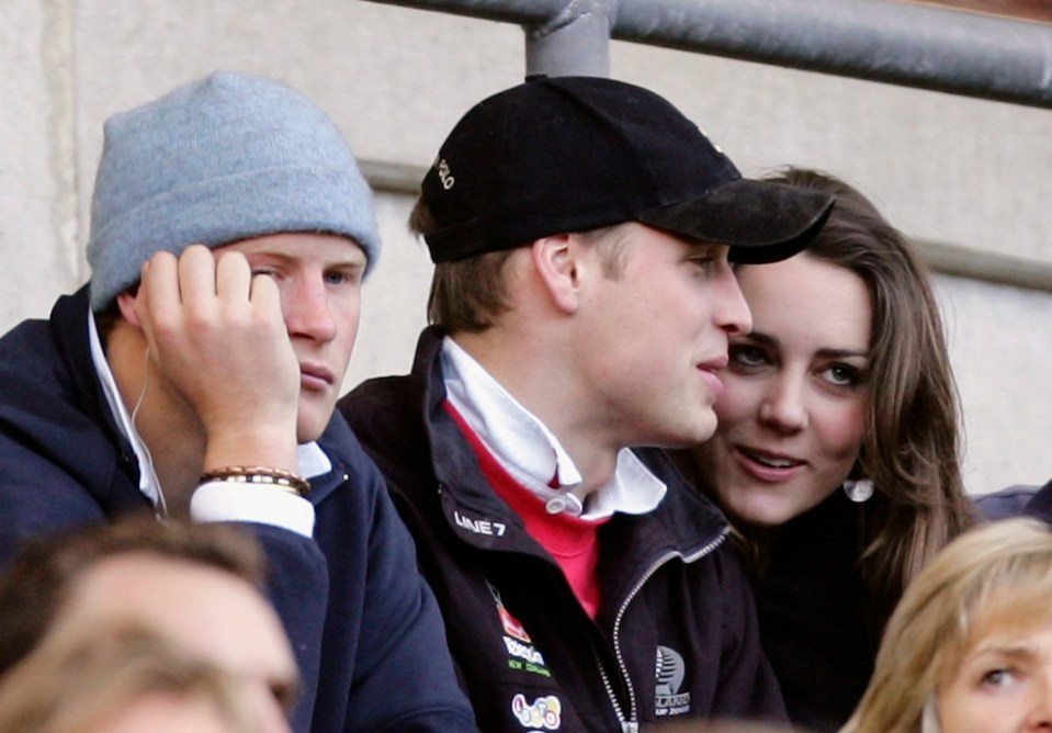 Princes Harry and William along with Kate Middleton watch the RBS Six Nations Championship match between England and Italy at Twickenham in 2007