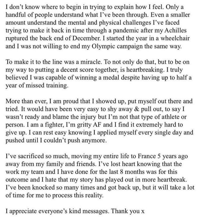 The Team GB star posted this emotional statement on Instagram