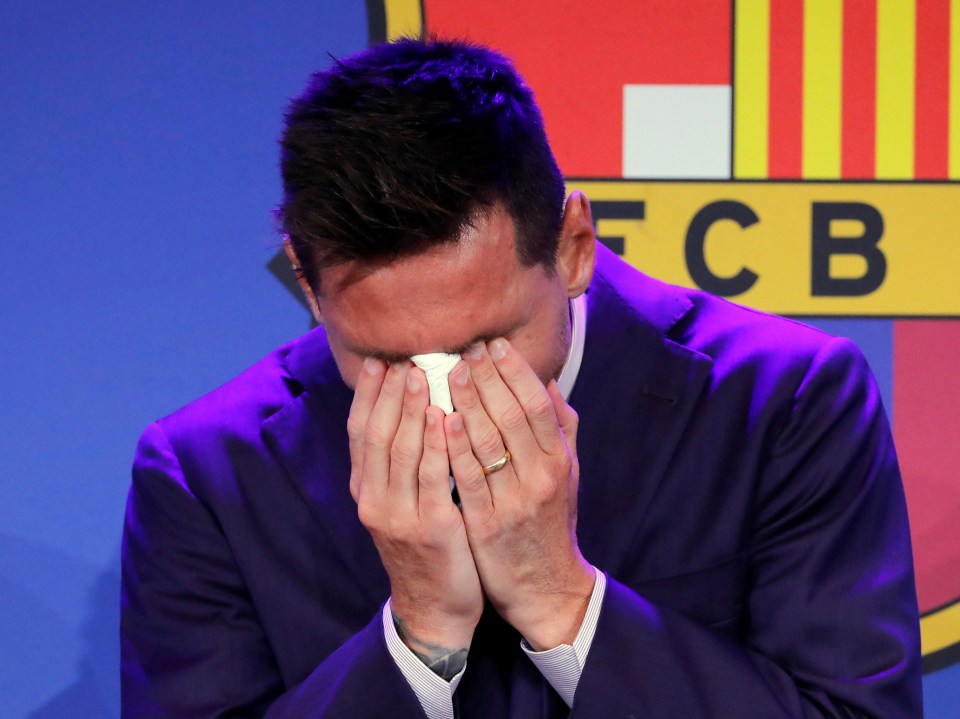 The six-time Ballon d'Or winner had to be given a tissue to wipe away his tears