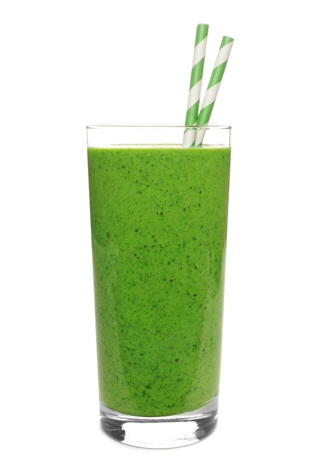 The nutritionist often drinks a green smoothie for her breakfast