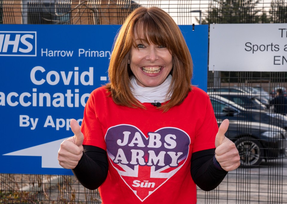 Sky broadcaster Kay Burley volunteering at the Tithe Farm Social club vaccination centre in Harrow