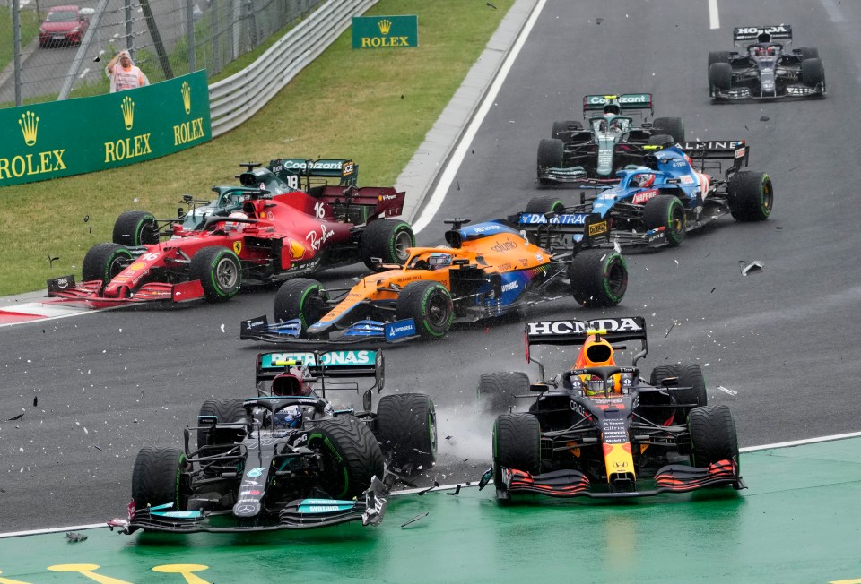 Bottas went flying into other cars, taking out Verstappen