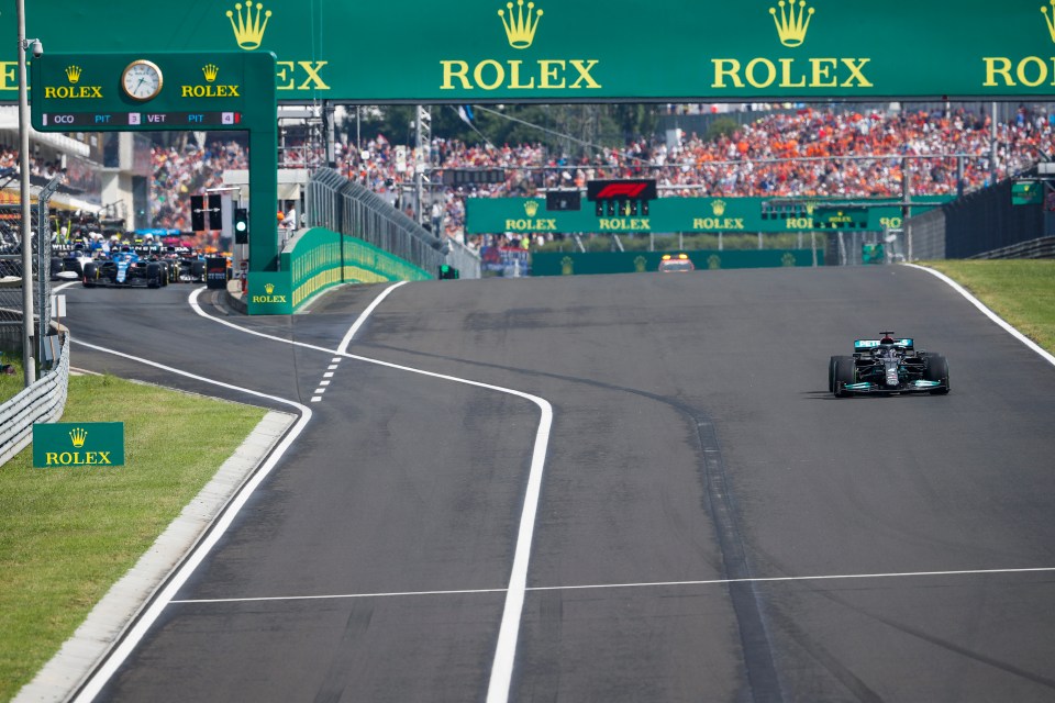 When the race restarted - only Hamilton was on the grid - with every other driver in the pits