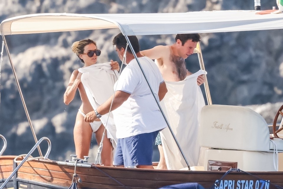 Jack Brooksbank was pictured with three female friends on a yacht in the Med