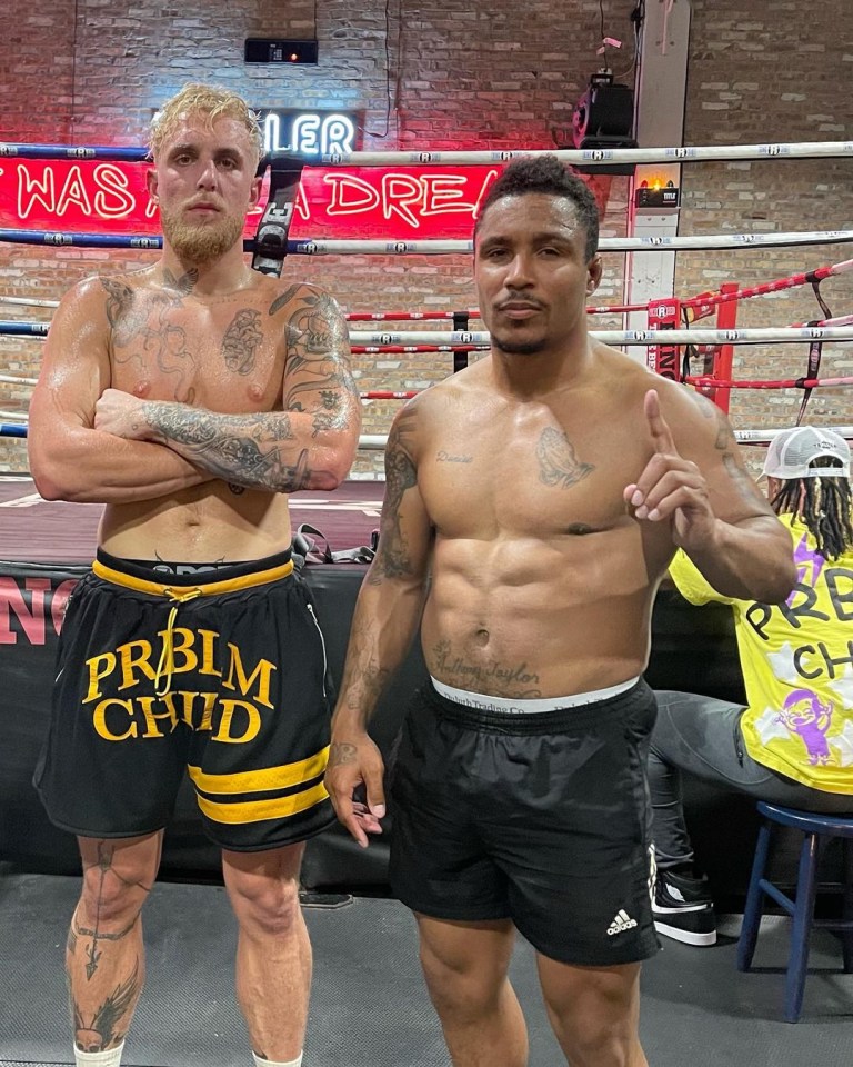 Jake Paul pictured with sparring partner Anthony Taylor, who fights Tommy Fury