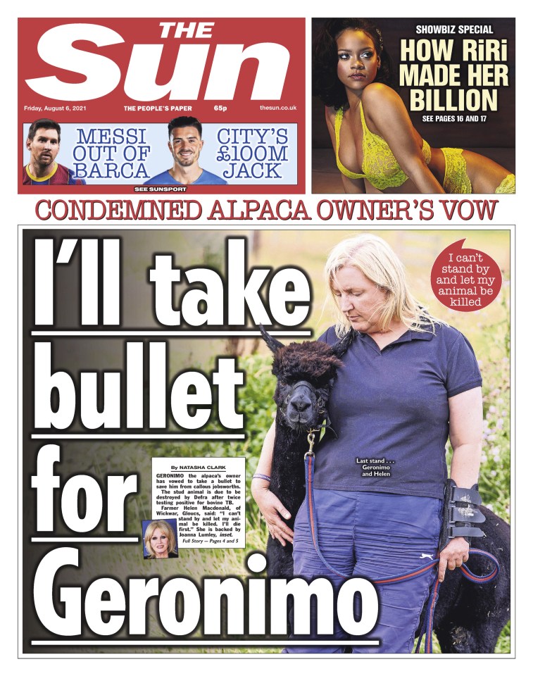 The Sun's front page today highlighting his plight