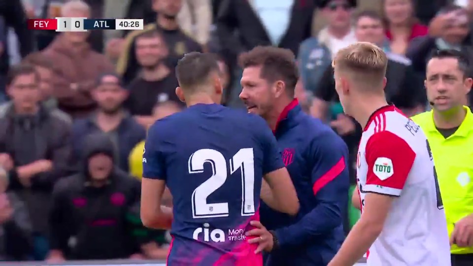 Simeone ran onto the field to have a stern word with Carrasco