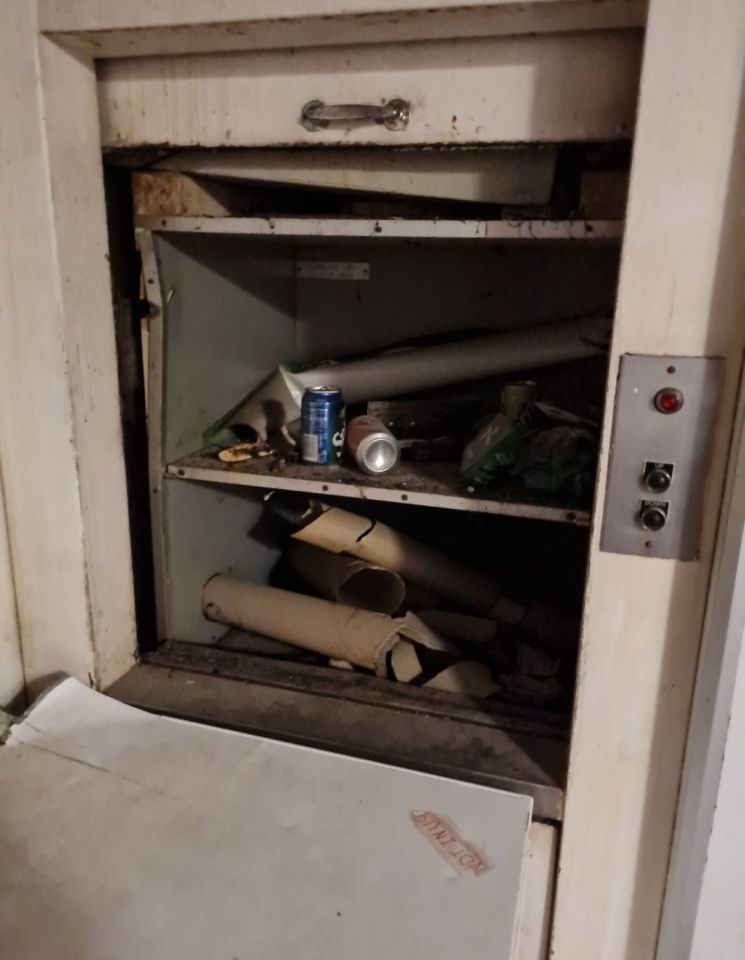 Rubbish left in a disused foot lift