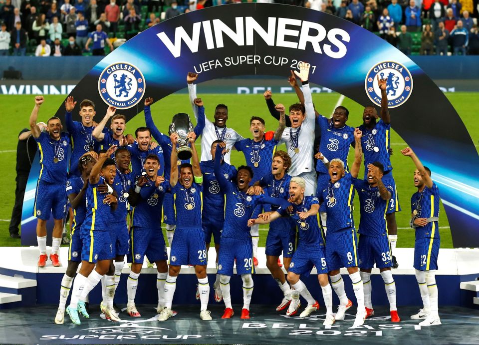 Chelsea celebrate adding the Super Cup at the start of the season to the Champions League crown they lifted at the end of last term