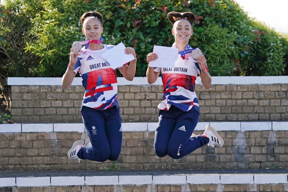 Olympic medal winning twins Jessica and Jennifer Gadirova celebrate their GCSE results