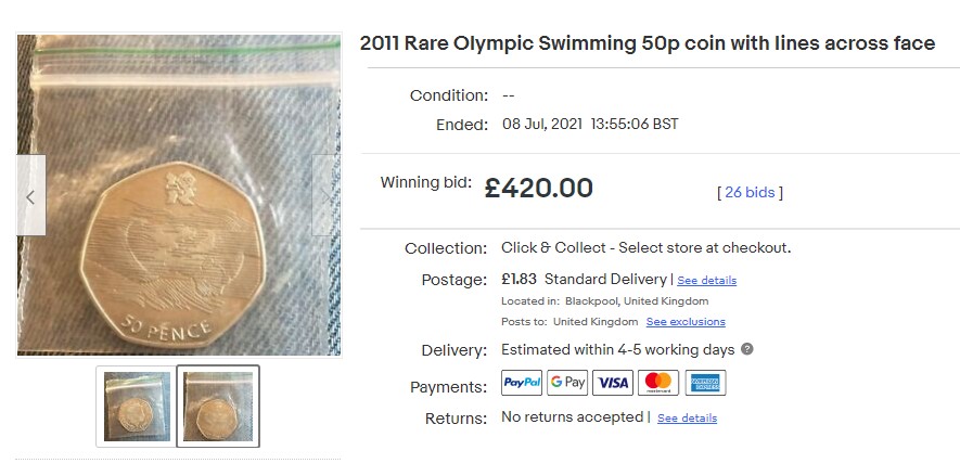 The coin sold last month for £420