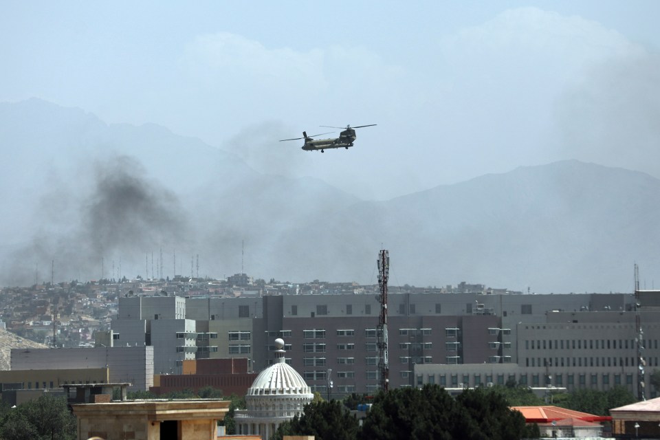 A US helicopter evacuating staff from the country's embassy in Kabul