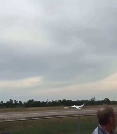 The video showed one flying towards a road