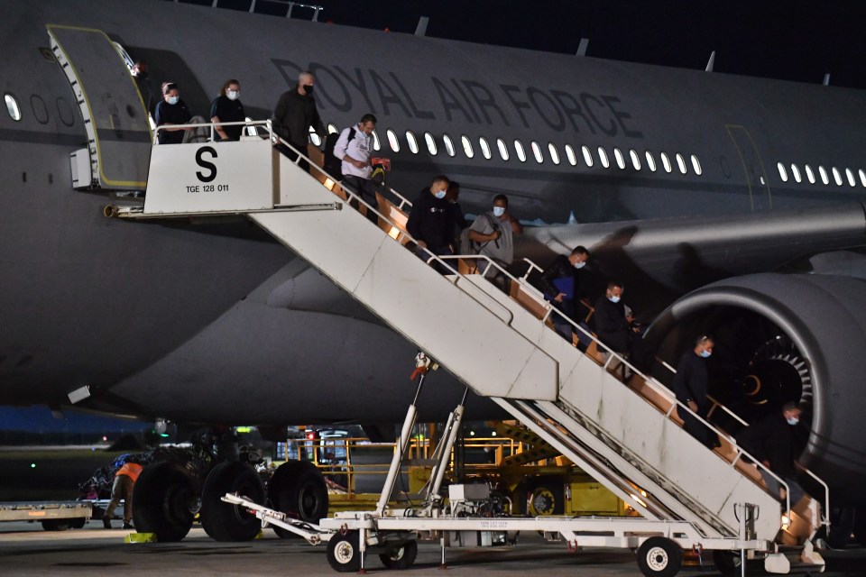 An RAF Voyager A330 aircraft lands at RAF Brize Norton carrying British nationals and Afghan evacuees from Afghanistan