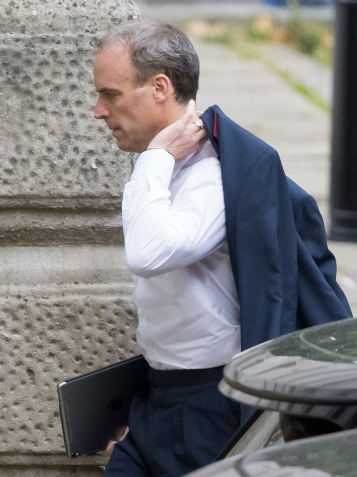 Raab was seen arriving at the Foreign Office this morning