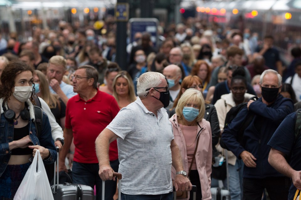 UK Covid cases have reached their highest level in a month. Pictured: Passengers arrive at King’s Cross Station in central London