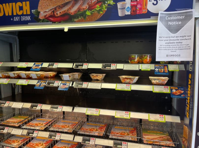 Empty shelves have been spotted at Greggs