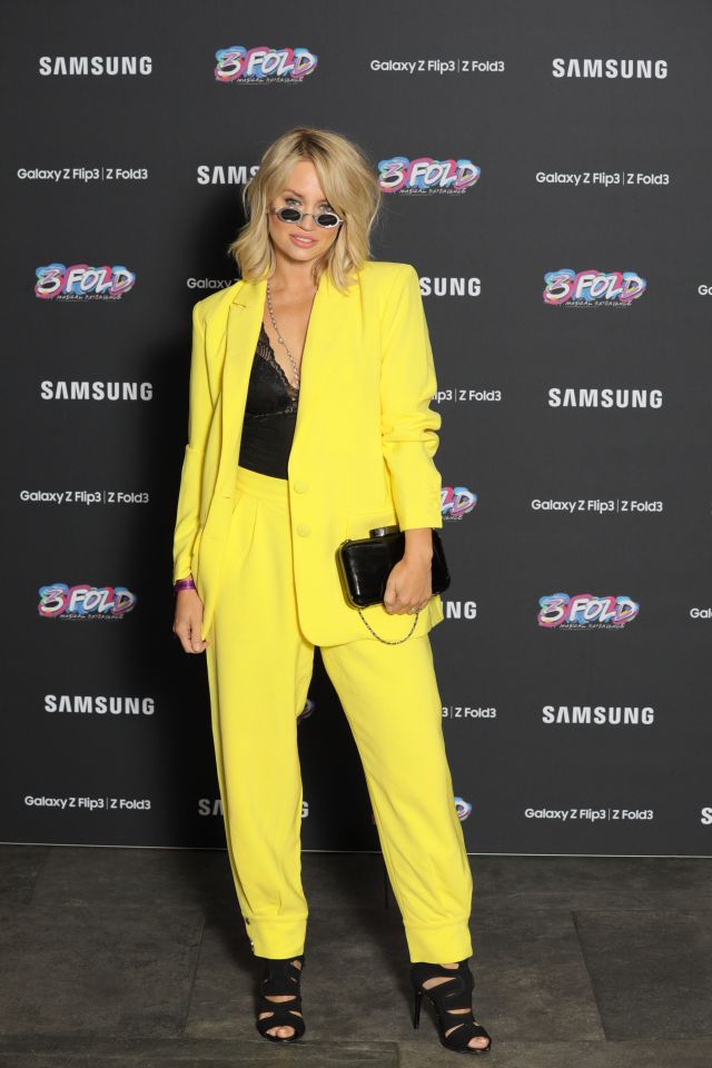 Kimberly Wyatt stunning in a yellow pant suit