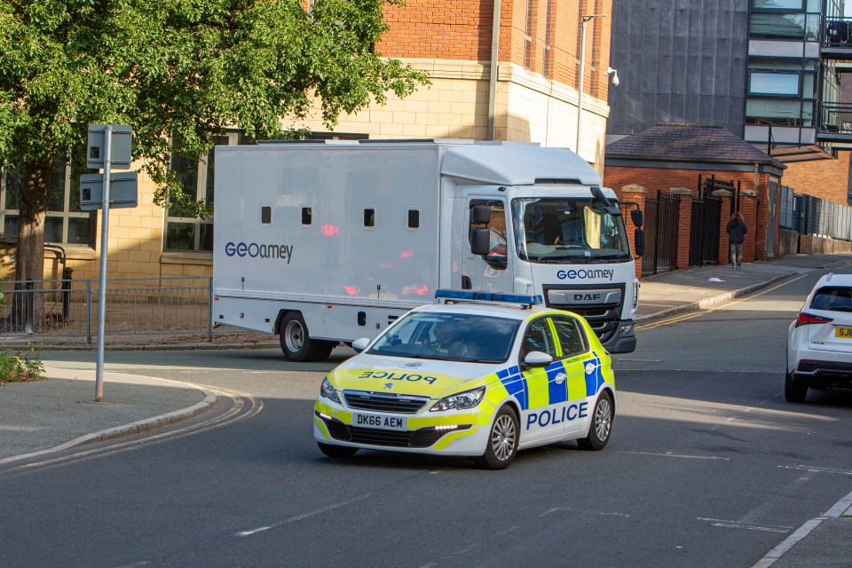 The Manchester City ace arriving at Chester Magistrates Court with a police escort this morning