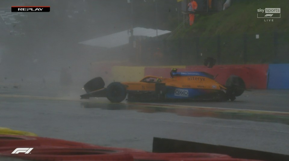 The Brit's car hit the barrier and spun across the track