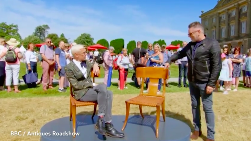 Antiques Roadshow's Mark Hill told a guest to "sit down" before revealing the astonishing value of his chairs