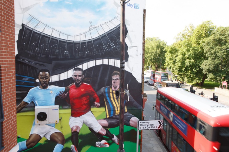 The mural features England stars Raheem Sterling and Luke Shaw