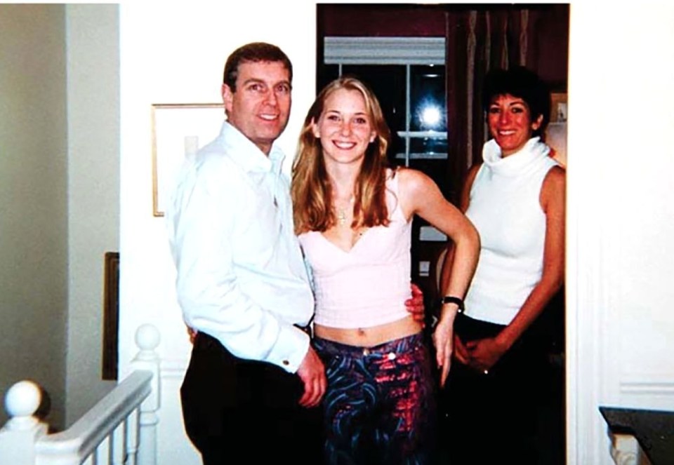 Prince Andrew, Virginia Roberts, aged 17, and Ghislaine Maxwell at Maxwell's London townhouse