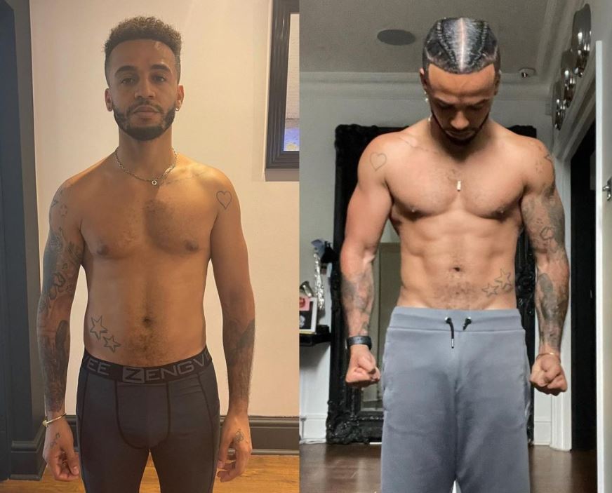 Aston showcased his before and after his 12 weeks of training and dieting