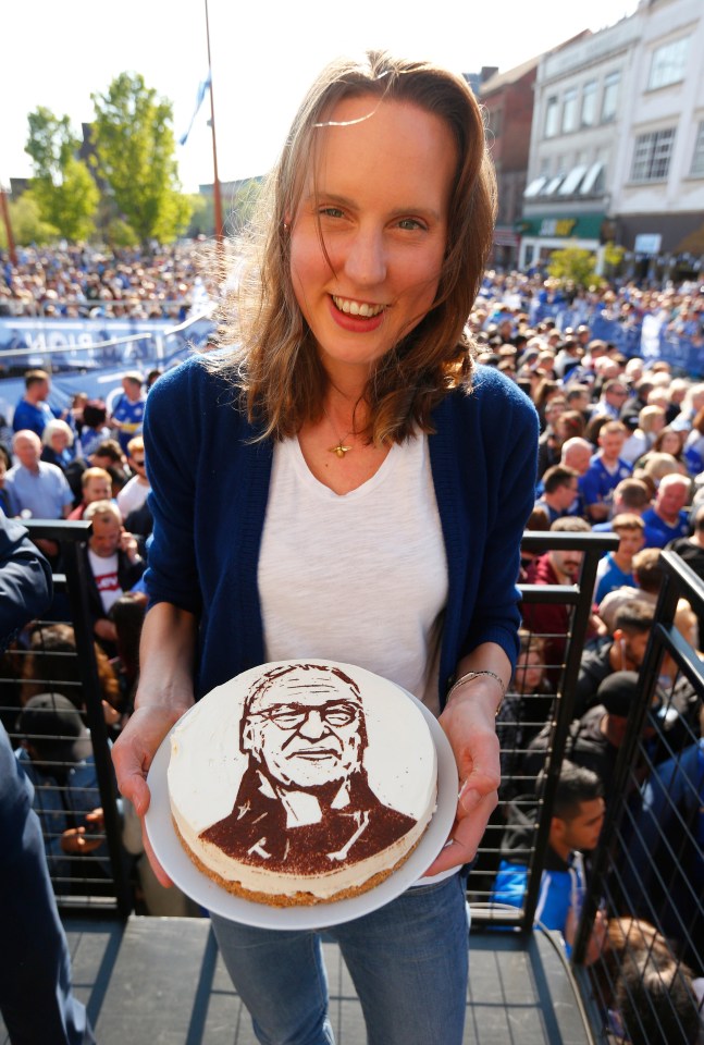 Frances with a cake she baked showing former Leicester City boss Claudio Ranieri when the team won the Premier League title in 2016