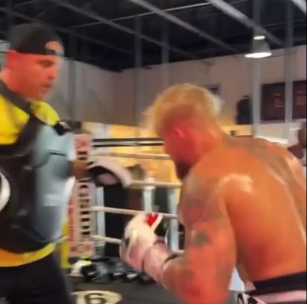 Jake Paul training on the pads with coach BJ Flores