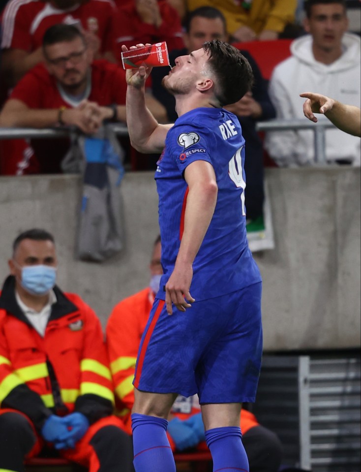 Declan Rice made light of the situation as he pretended to sip from one of the cups