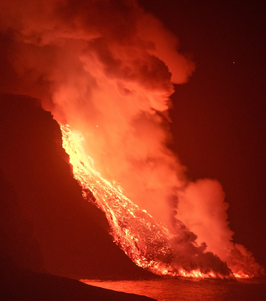 Lava from the eruption flowing into the sea