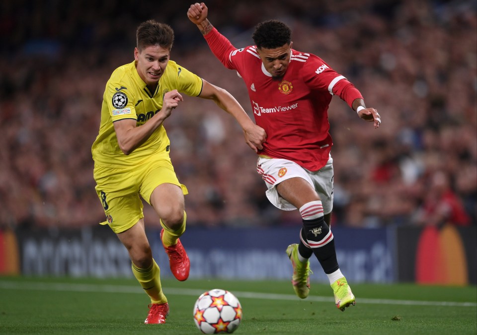 Jadon Sancho looked eager to make something happen but was often pushed off the ball easily