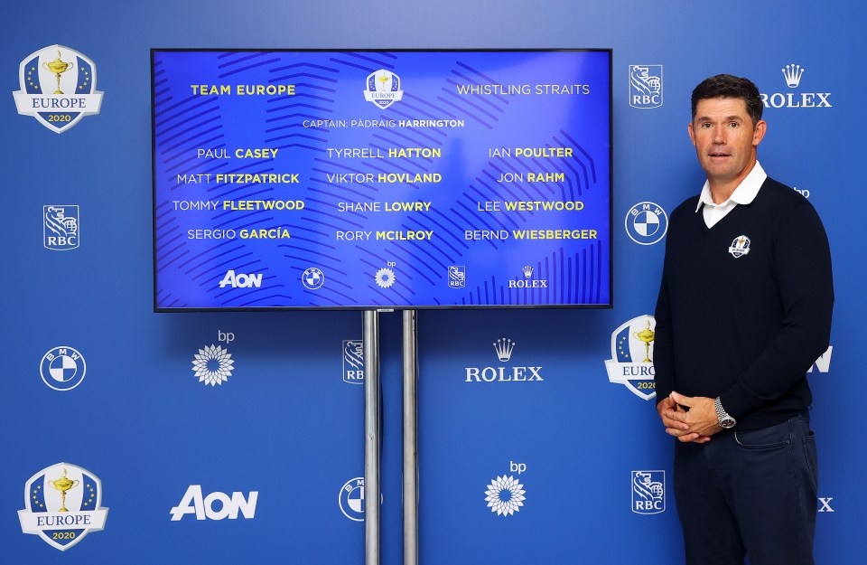 Team Europe Ryder Cup captain Padraig Harrington pictured with his captain's picks