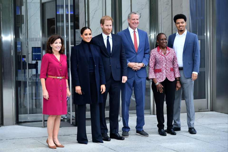 The couple met Kathy Hochul (left), NYC Mayor Bill De Blasio, his wife Chirlane McCray and son Dante