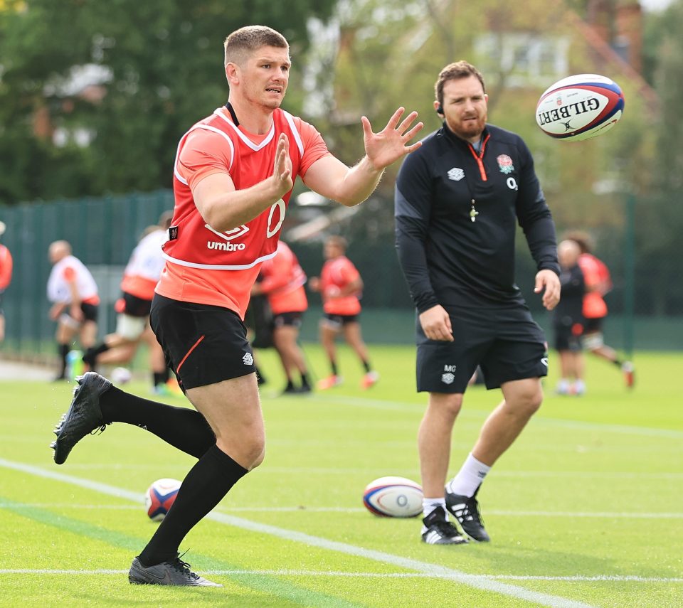 Gleeson puts 'Little Faz' Owen through his paces in London on Tuesday - having played rugby league with 'Big Faz' - his dad, Andy