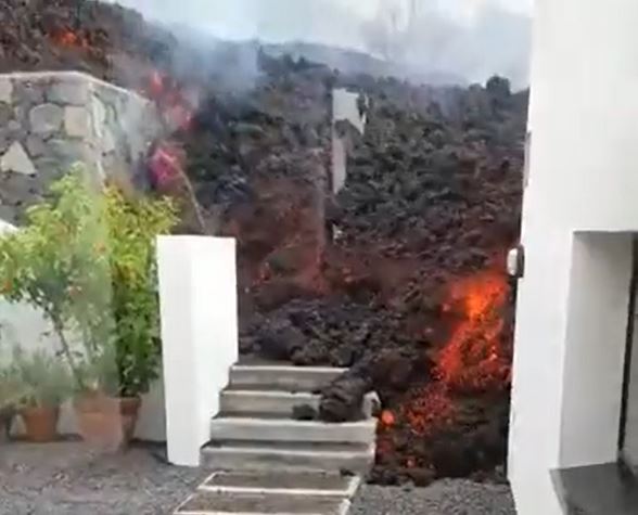 The river of molten rock smashed its way into the dining room of a house