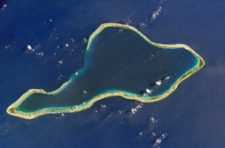 Satellite image of Moruroa, an atoll in the southern Pacific Ocean