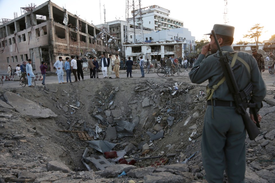 A crater caused by one of their suicide bomb attack that killed 90 people