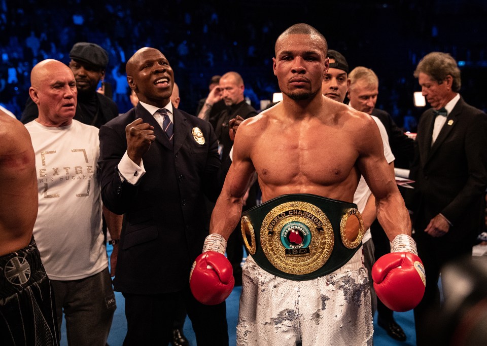 Chris Eubank Sr celebrating with his son