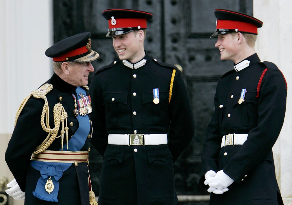 Prince Philip with his grandchildren, Prince William and Prince Harry