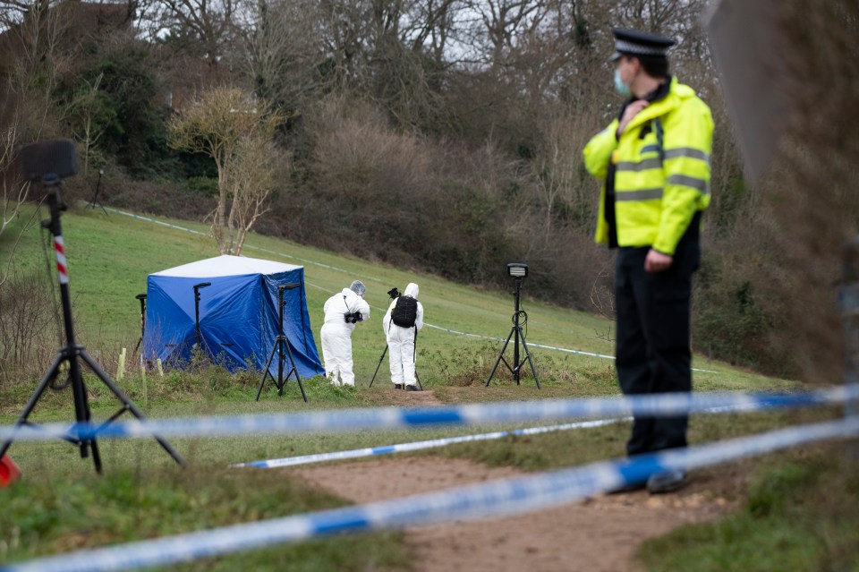 Police are seen by a cordon following Olly's killing