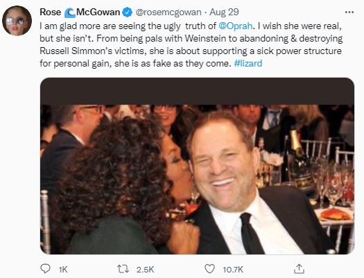 McGowan has called Oprah Winfrey 'as fake as they come' in a Twitter attack