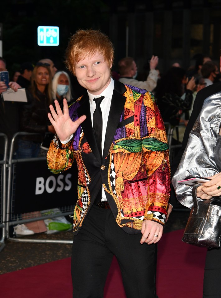 Ed Sheeran stood out with this very colourful suit jacket