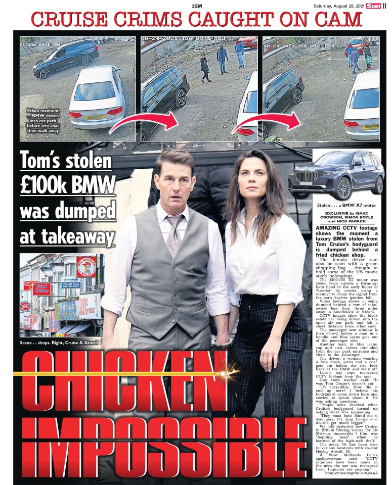 The Sun's report of the theft of Tom's BMW