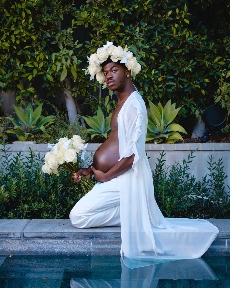 Lil Nas X made fun of cringey Insta pregnancy reveals as he posed for this pic to announce the release date for new album Montero