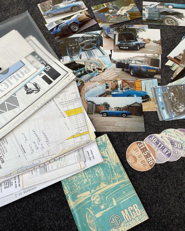 Auctioneers said they were sifting through boxes and boxes of receipts, old tax disks, photos of better years, service history, MOTs, V5s and more