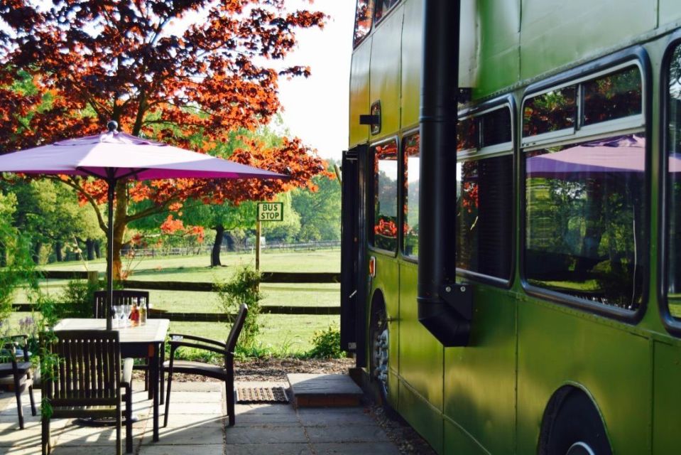 The bizarre accommodation offers a patio dining set with countryside views