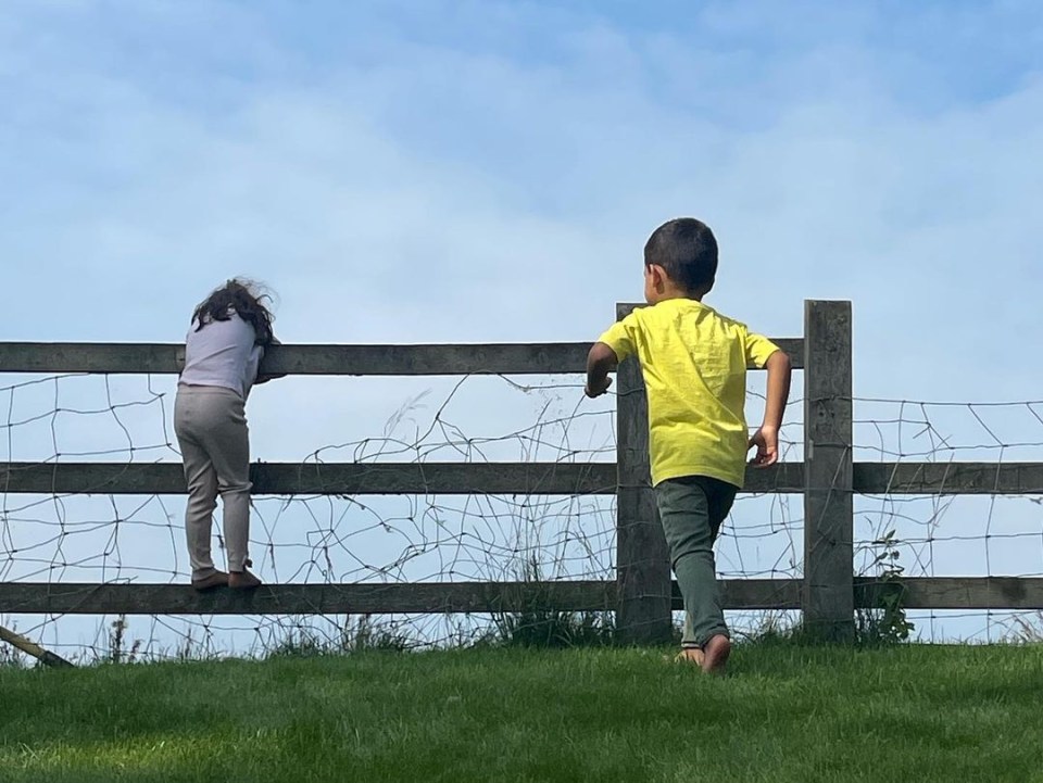 The kids take in the English countryside