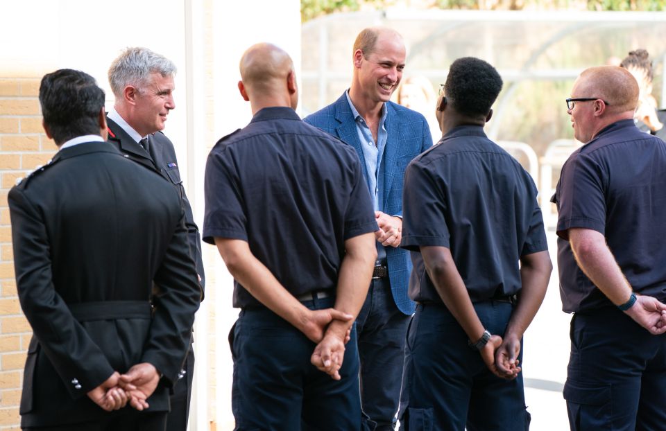 Wills beamed as he chatted with firefighters during his first royal engagement back